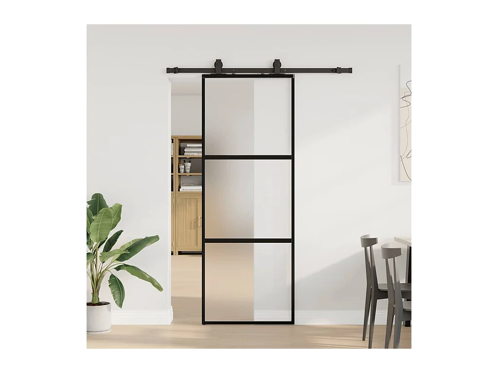 Porte coulissante kit quincaillerie noir 76x205 cm verre trempé