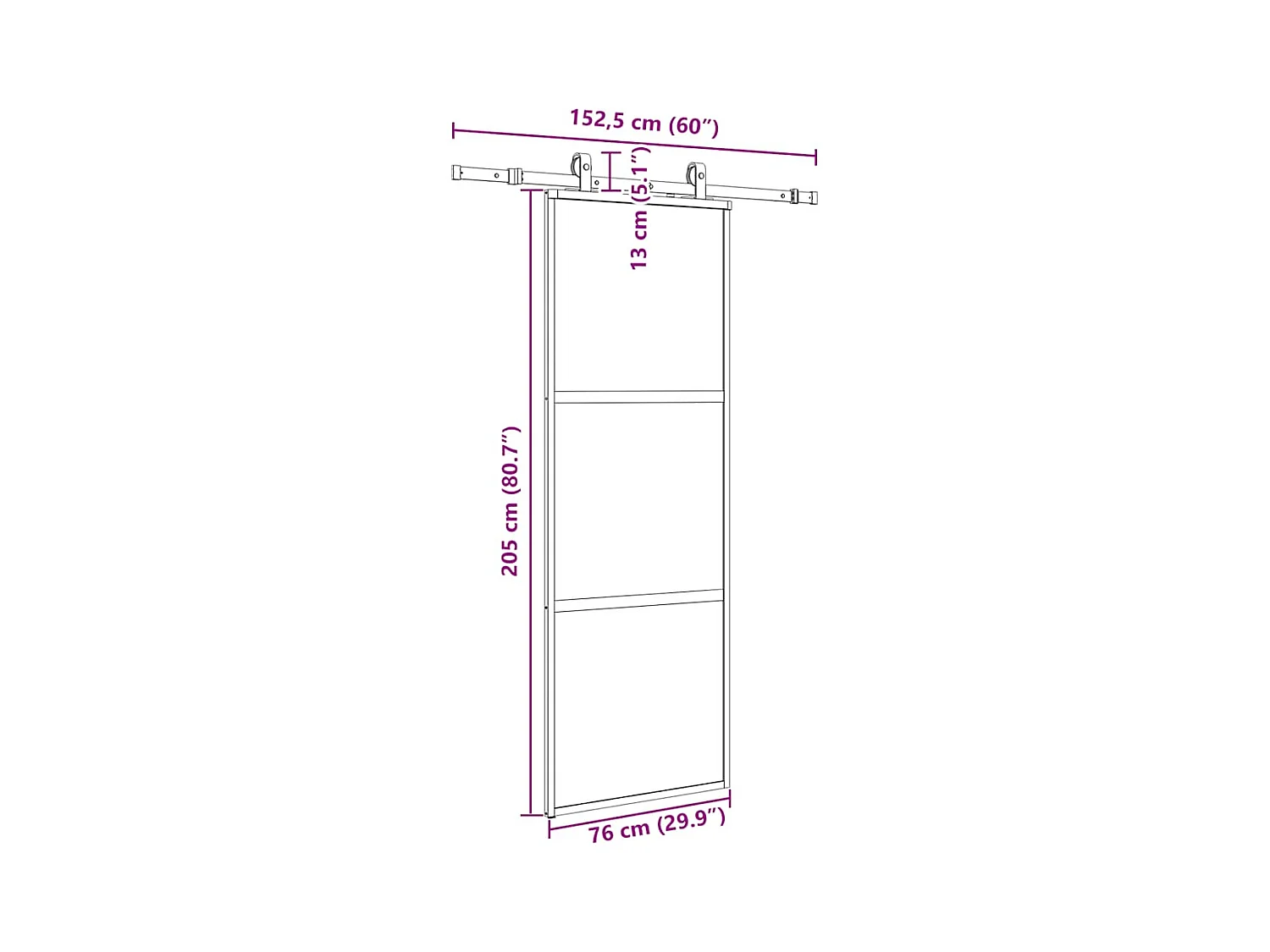Porte coulissante kit quincaillerie noir 76x205 cm verre trempé