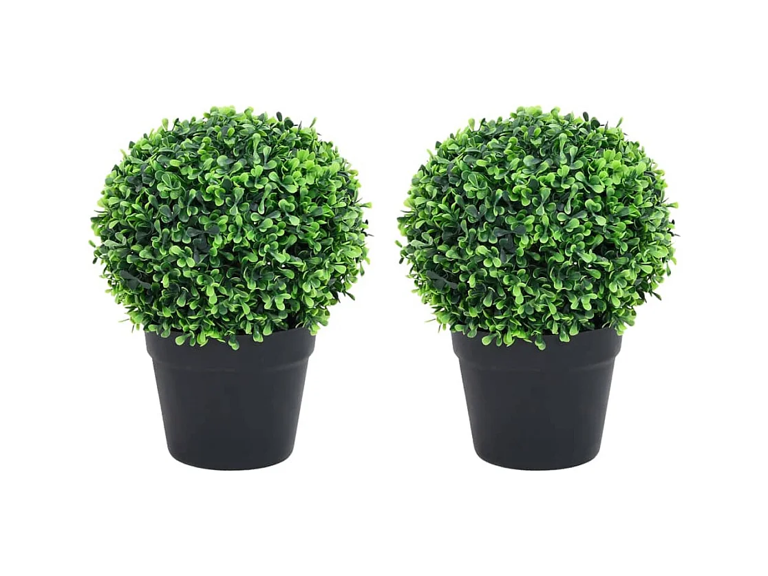 Plantes de buis artificiel 2 pcs avec pots Boule Vert 37 cm
