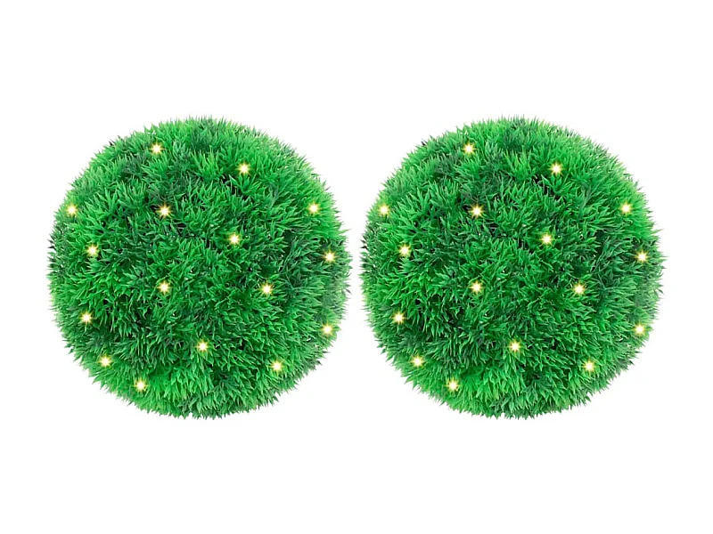 Palline di bosso artificiali con luci a LED 2 pezzi verde 22 cm
