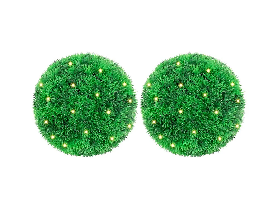 Boules de buis artificielles avec lumières LED 2 pcs vert 22 cm
