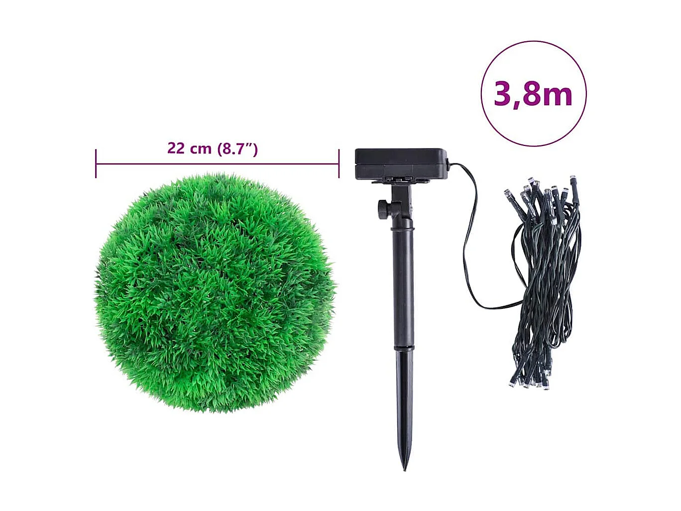 Boules de buis artificielles avec lumières LED 2 pcs vert 22 cm