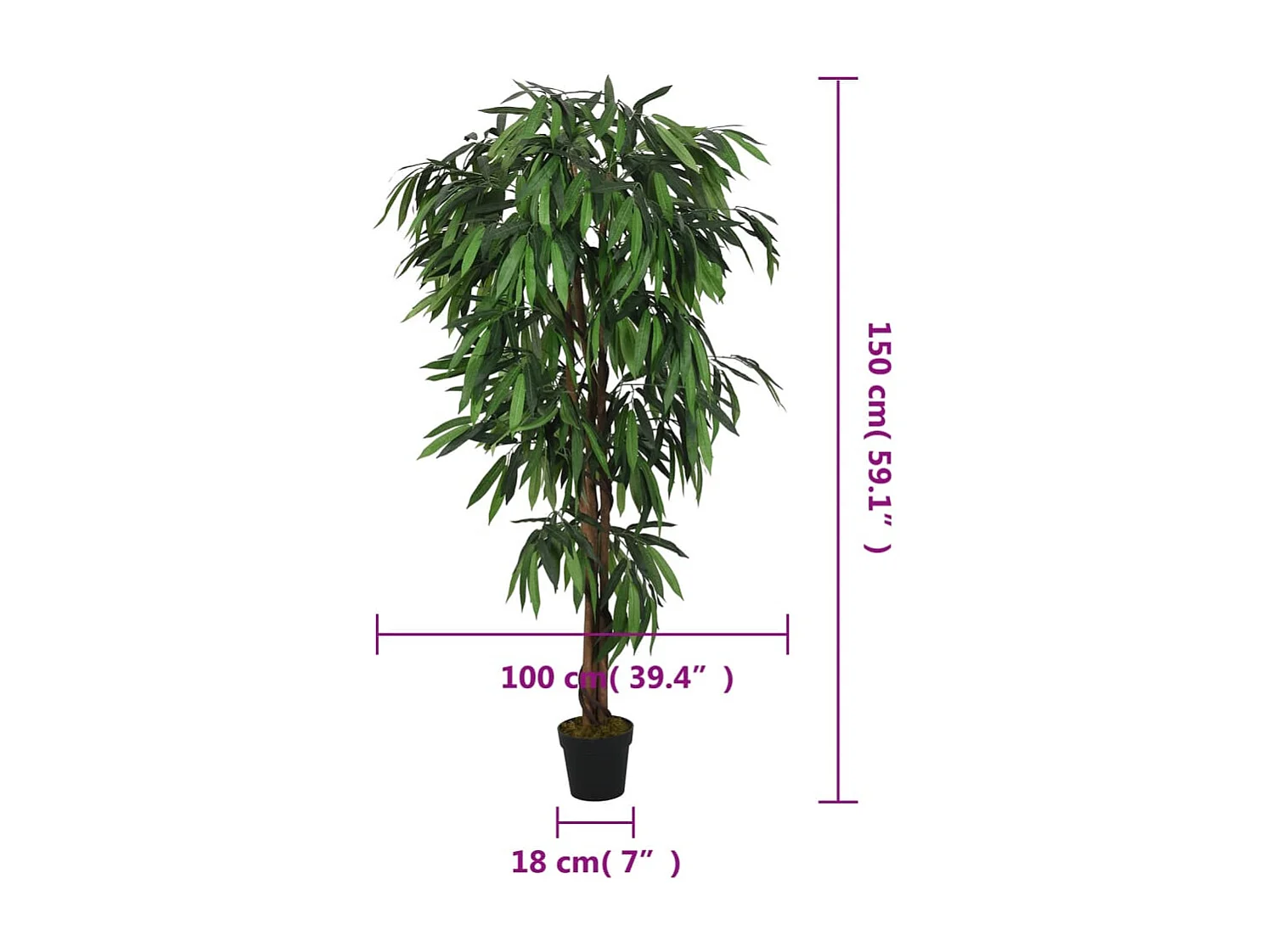 Manguier artificiel 600 feuilles 150 cm vert