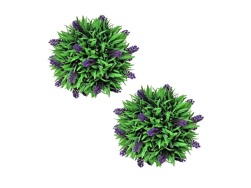 Set di 2 palline di bosso artificiale con lavanda 28 cm