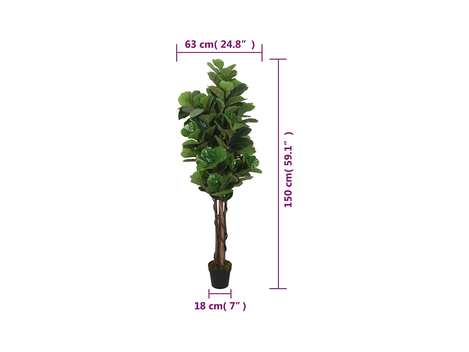 Kunst Ficus lyrata 180 bladeren 150 cm groen