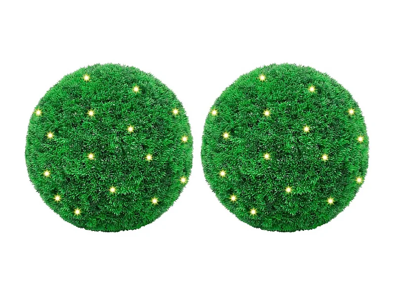 Palline di bosso artificiali con luci a LED 2 pezzi verde 35 cm