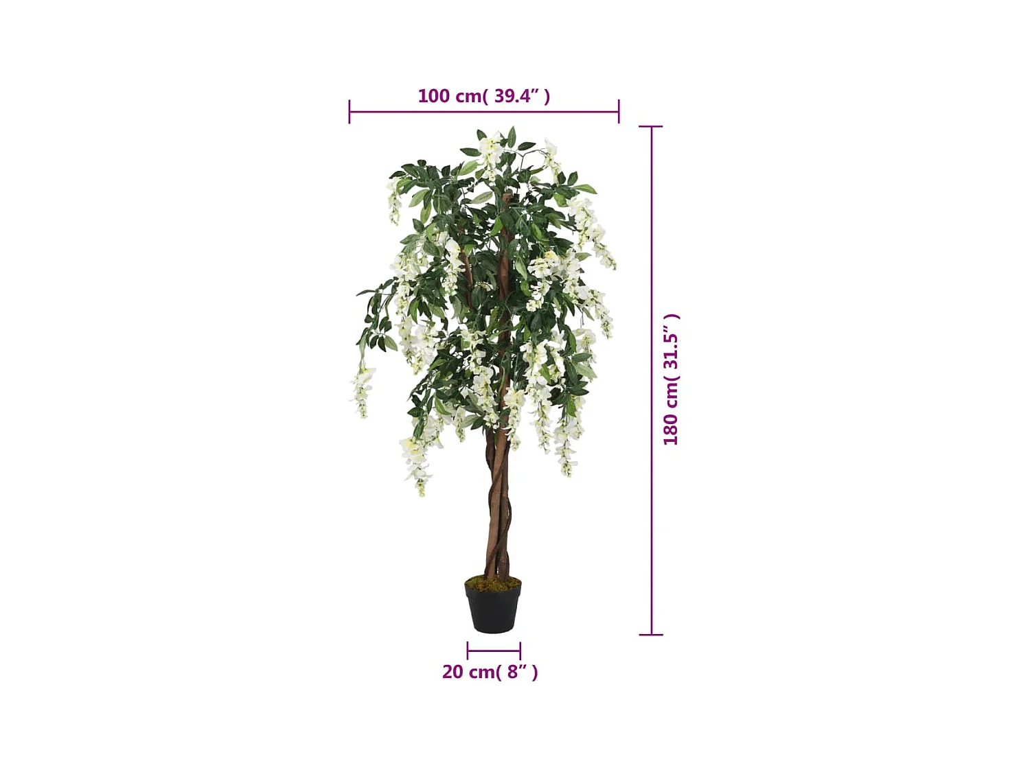 Glycine artificielle 1260 feuilles 180 cm vert et blanc