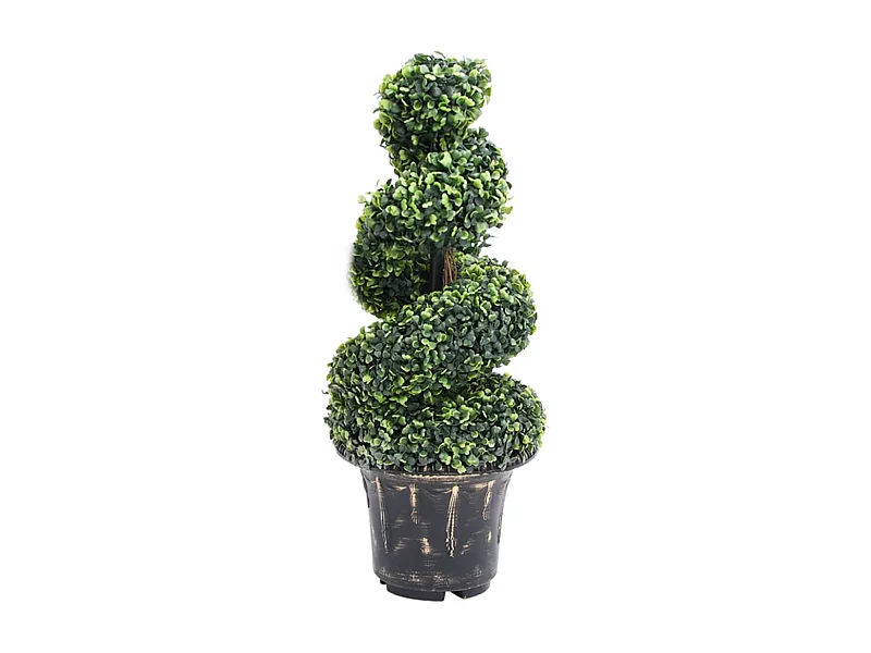 Planta de boj artificial en espiral con maceta verde de 89 cm