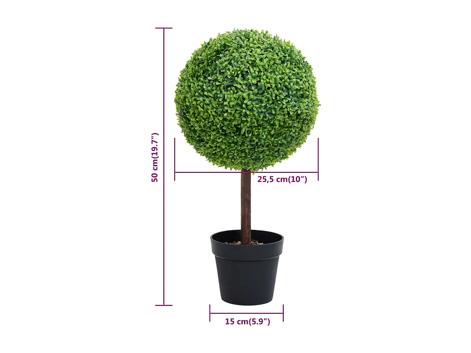 Plante de buis artificiel avec pot Forme de boule Vert 50 cm