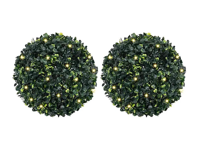 Boules de buis artificielles avec lumières LED 2 pcs vert 45 cm