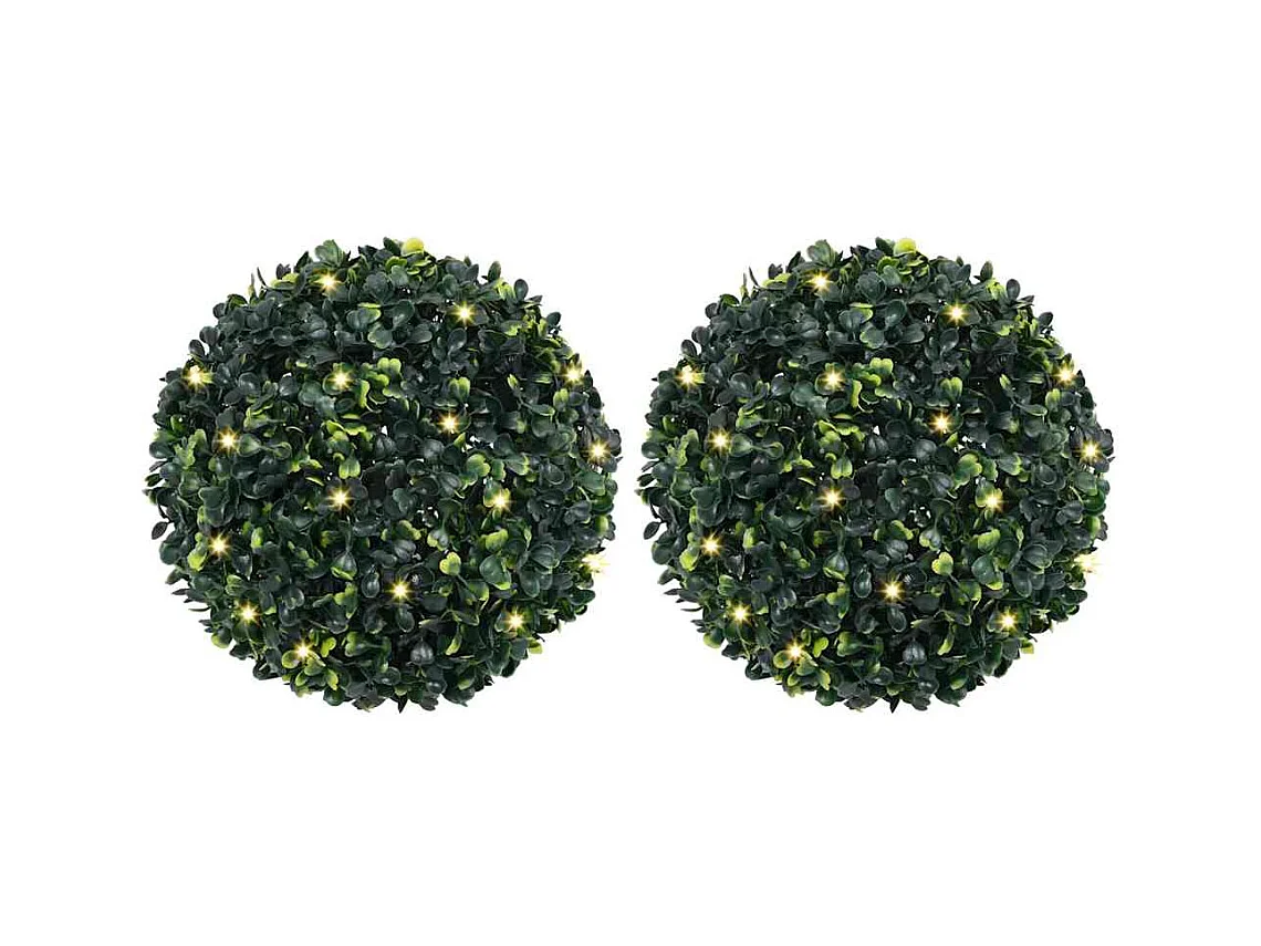 Boules de buis artificielles avec lumières LED 2 pcs vert 45 cm