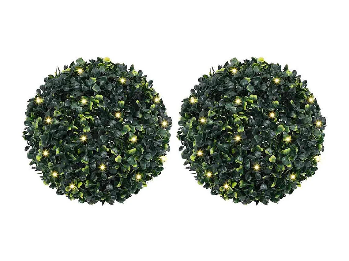 Künstliche Buchsbaumkugeln mit LED-Lichtern 2 Stück Grün 45cm