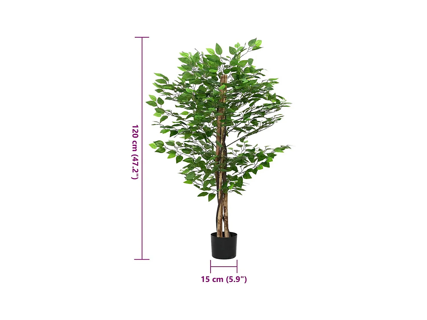 Pianta artificiale di ficus 788 foglie 120 cm verde