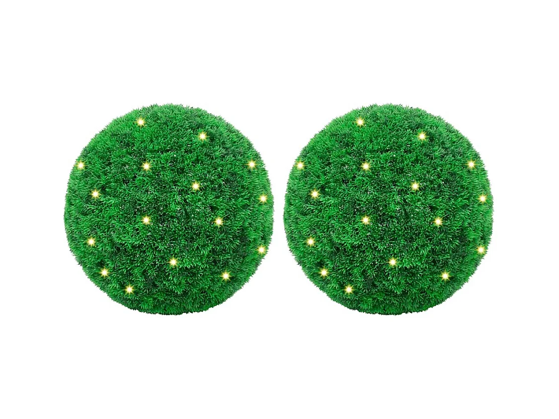 Palline di bosso artificiali con luci a LED 2 pezzi verde 45 cm