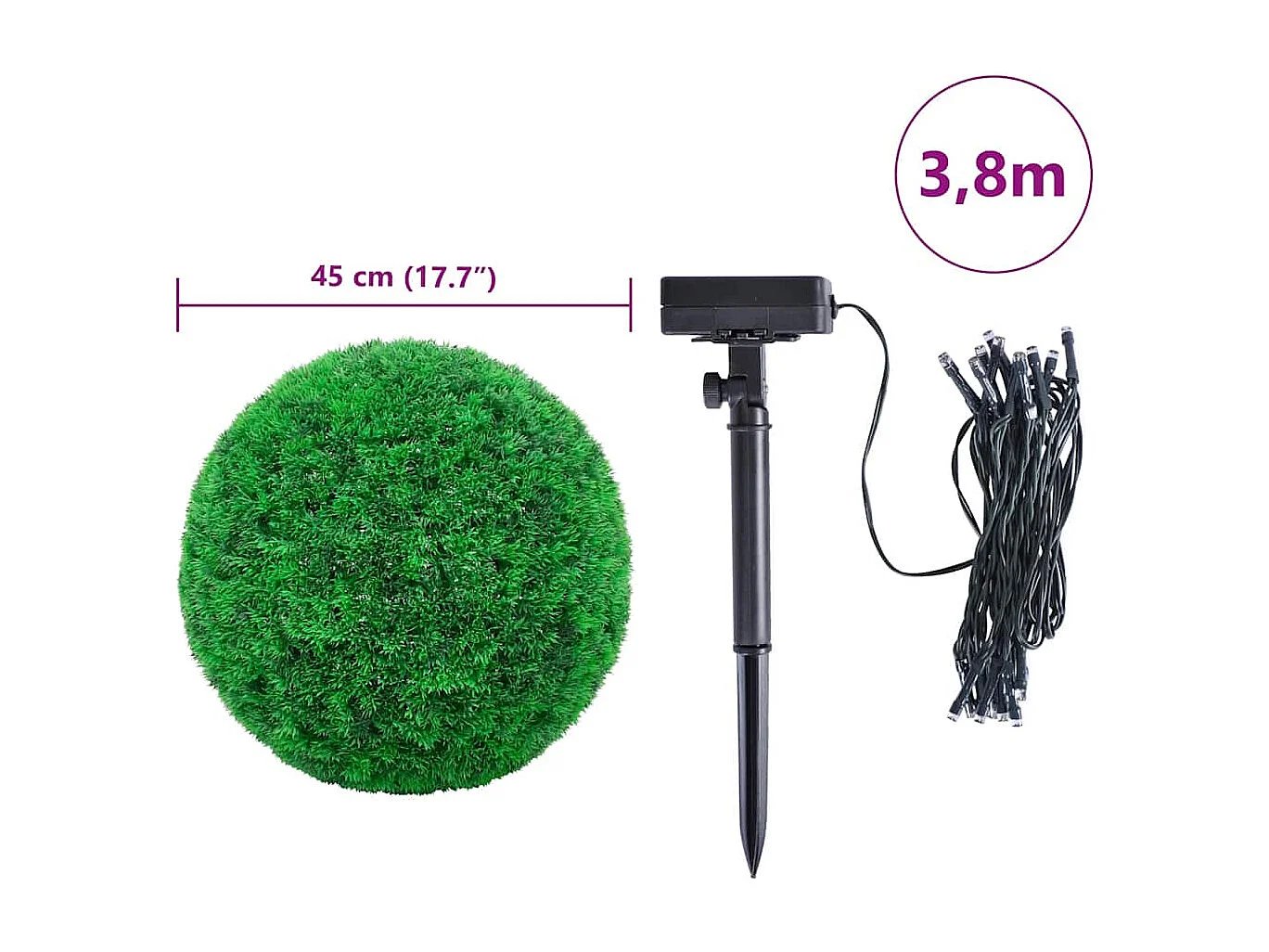 Palline di bosso artificiali con luci a LED 2 pezzi verde 45 cm