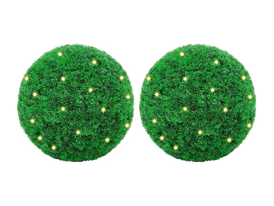 Palline di bosso artificiali con luci a LED 2 pezzi verde 45 cm