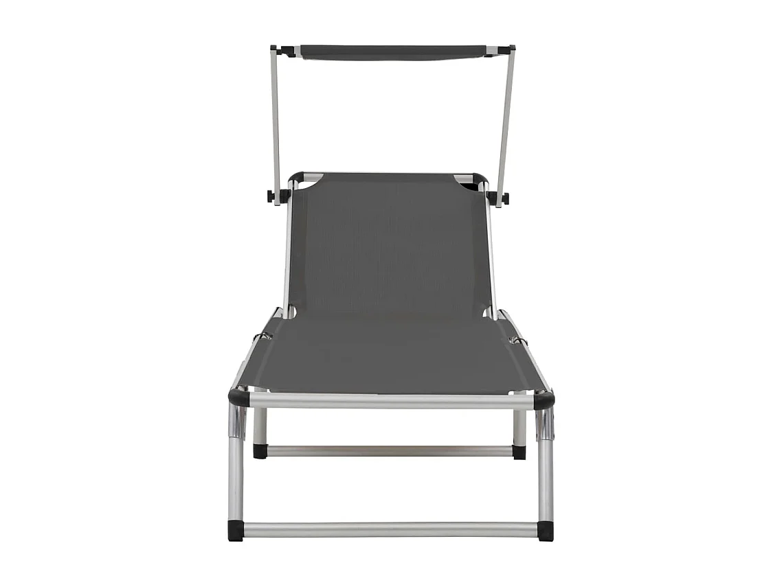 Sdraio pieghevole con tetto in alluminio e textilene grigio