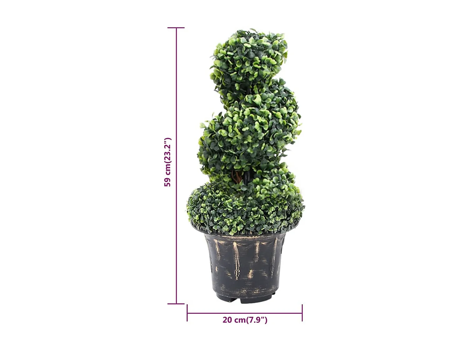 Kunstmatige spiraalbuxusplant met groene pot 59cm