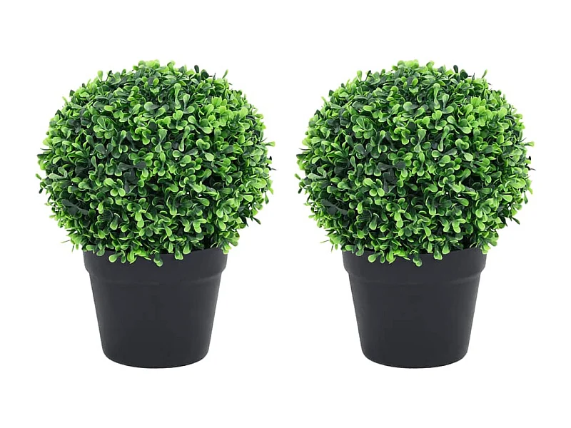 Piante di bosso artificiali 2 pezzi con vasi a sfera verde 32 cm