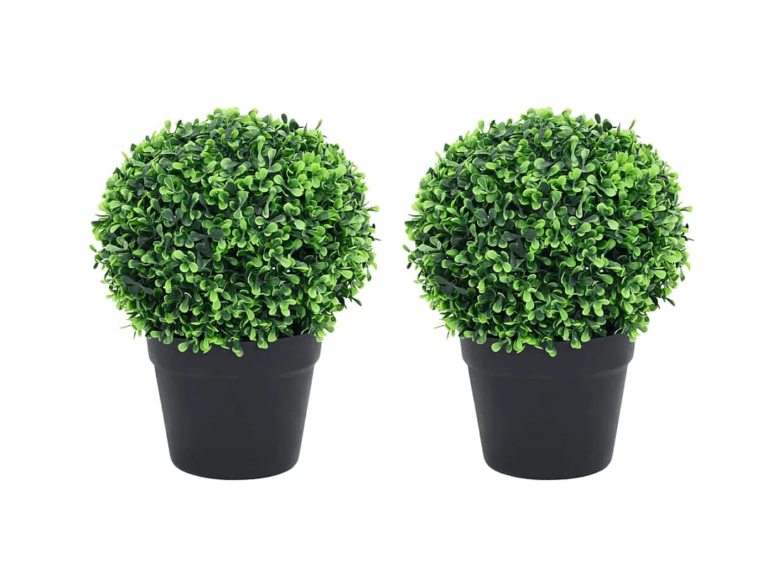 Piante di bosso artificiali 2 pezzi con vasi a sfera verde 32 cm
