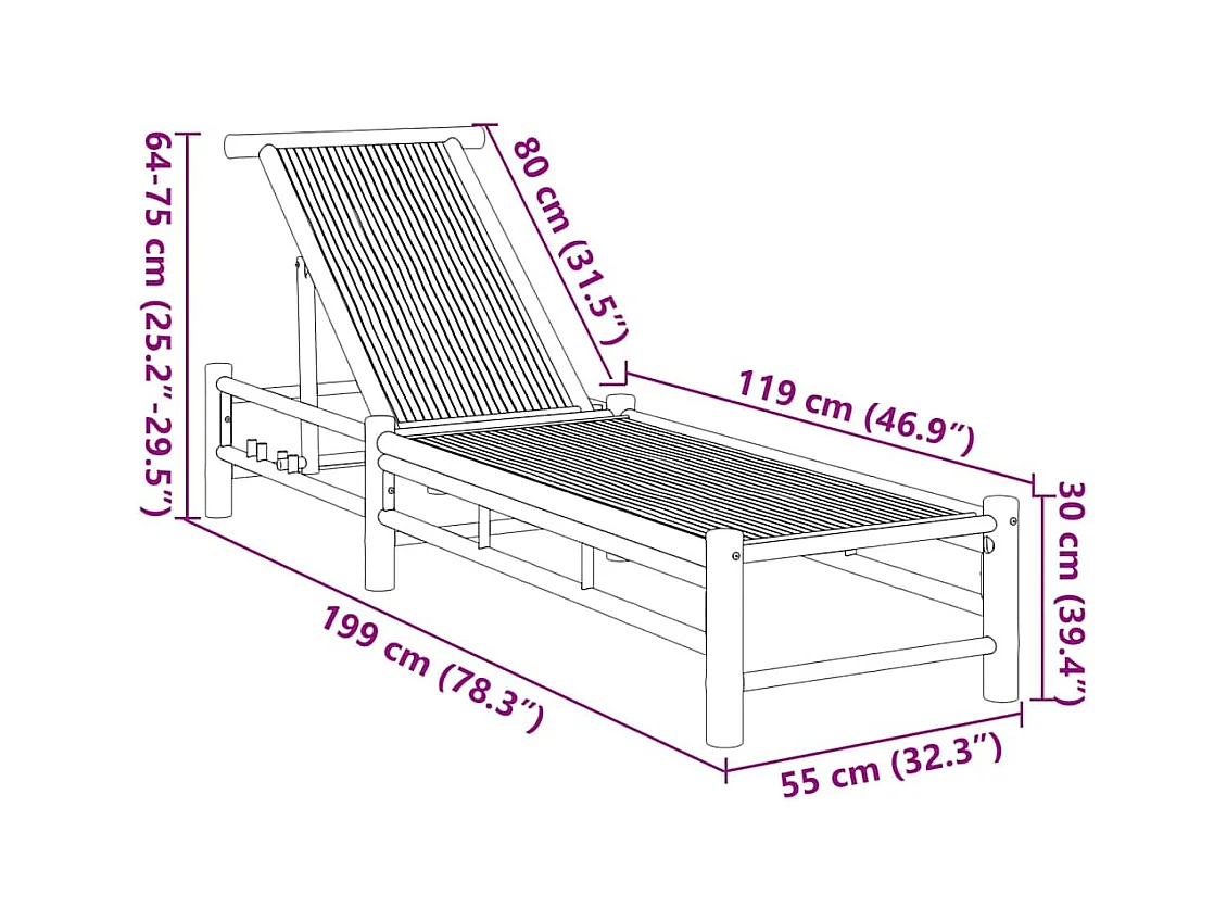 Chaise longue in bambù 55x199x30 cm