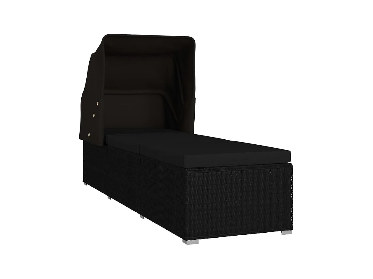 Loungestoel met baldakijn en kussen Zwart geweven hars