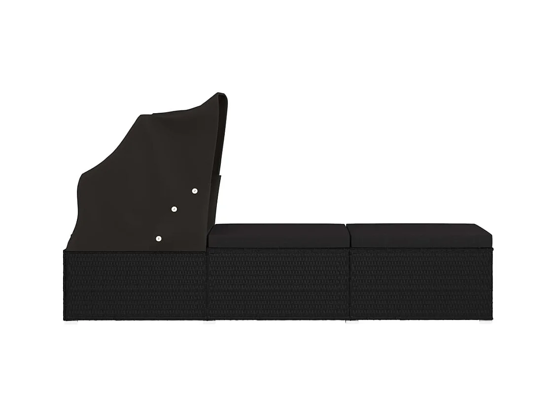 Loungestoel met baldakijn en kussen Zwart geweven hars