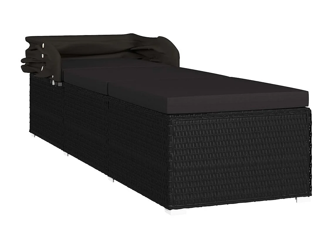 Loungestoel met baldakijn en kussen Zwart geweven hars