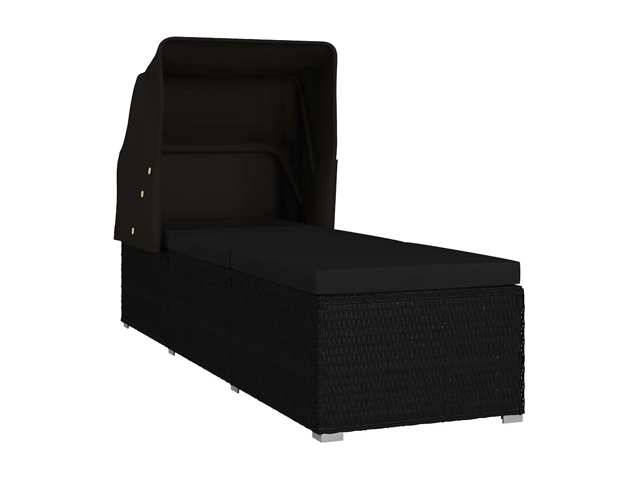 Poltrona con baldacchino e cuscino in resina intrecciata nera