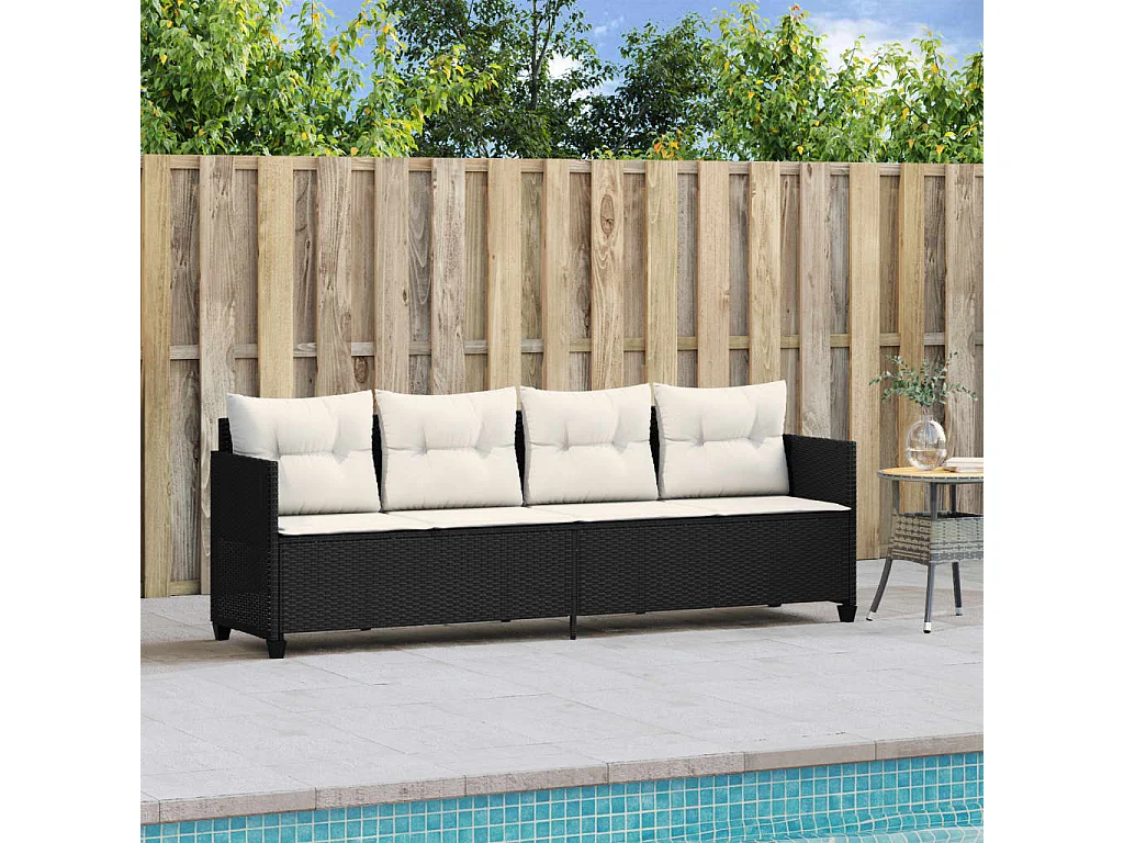 Chaise longue con cuscini in vimini di resina nera