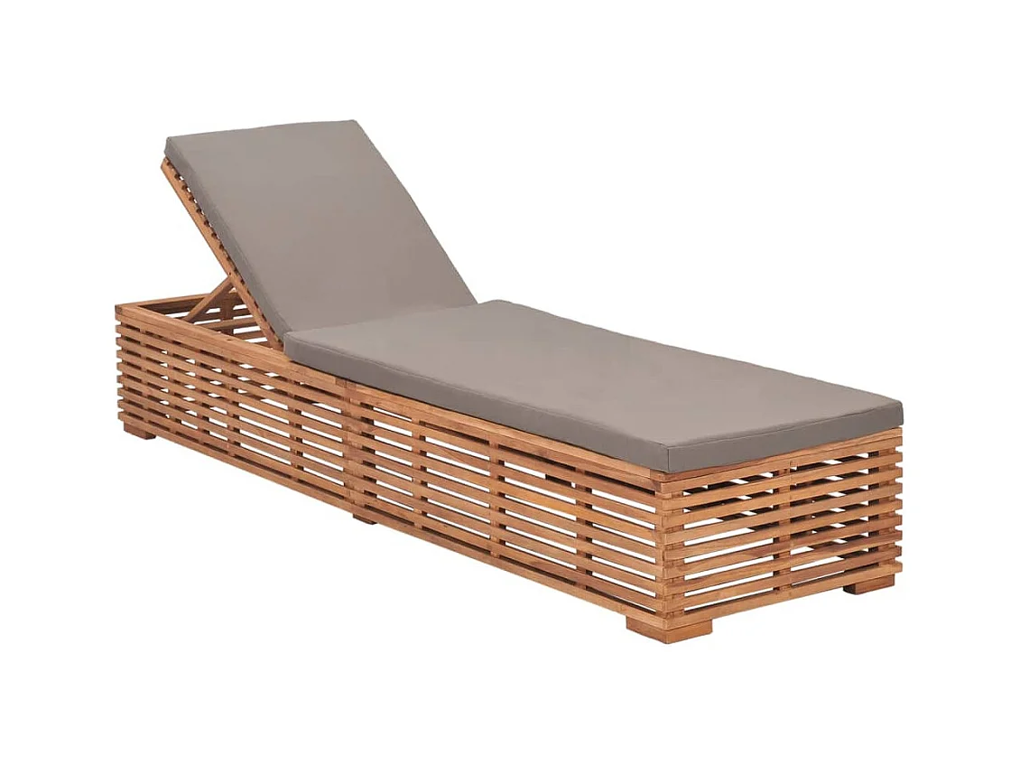 Chaise longue met donkergrijs kussen Massief teakhout
