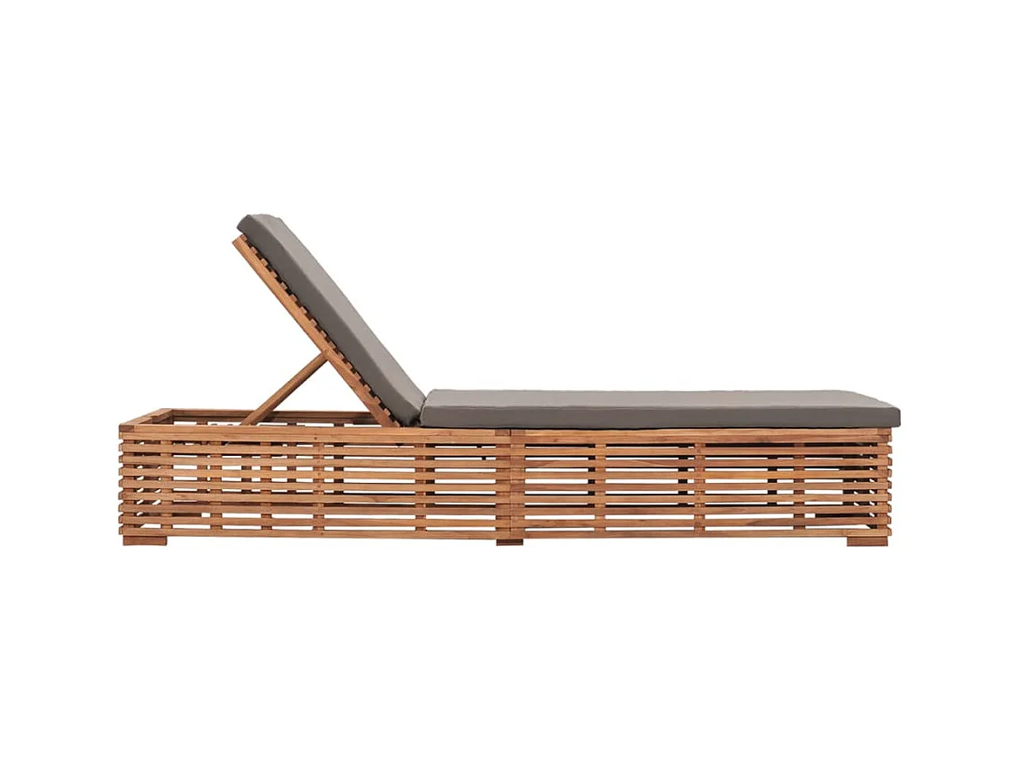Chaise longue met donkergrijs kussen Massief teakhout