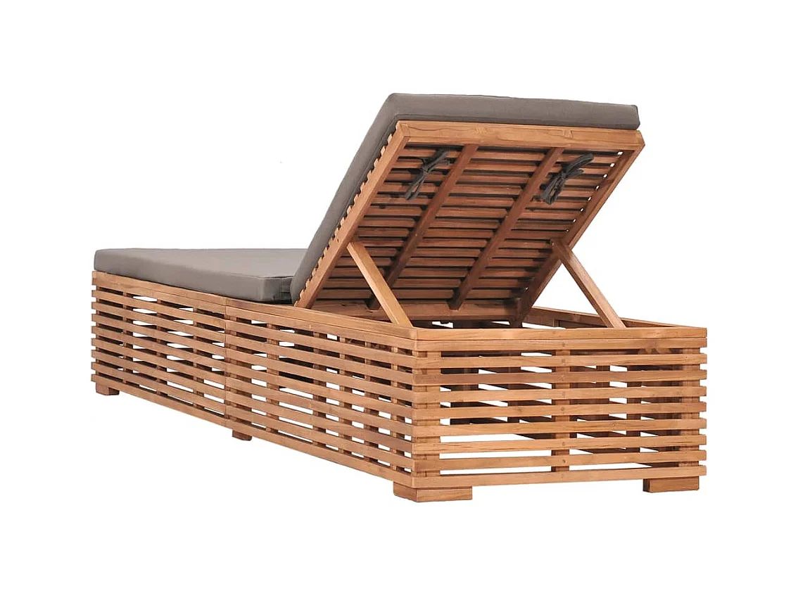 Chaise longue met donkergrijs kussen Massief teakhout