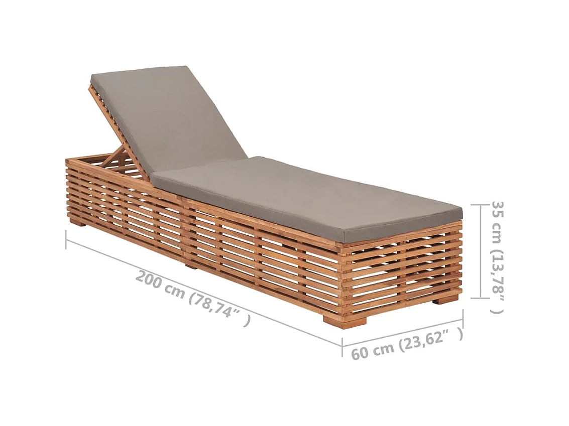 Chaise longue met donkergrijs kussen Massief teakhout