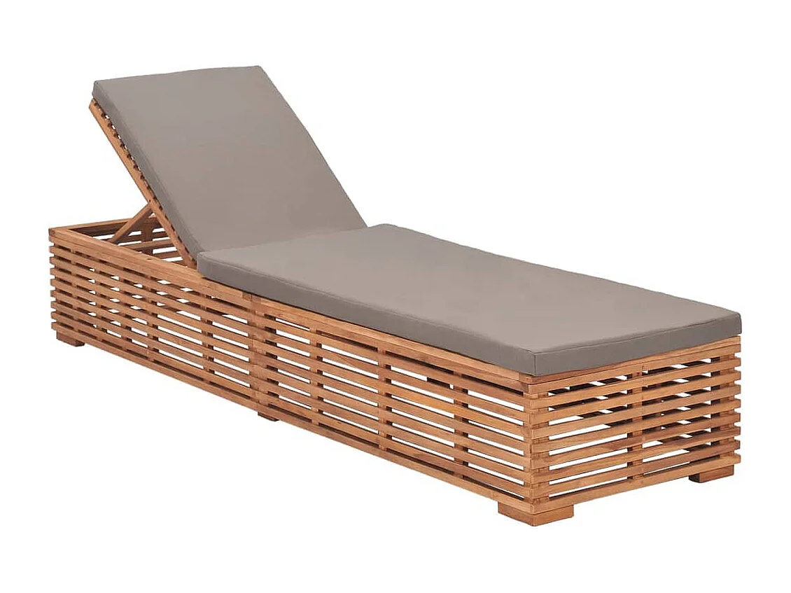 Chaise longue avec coussin gris foncé Bois de teck solide