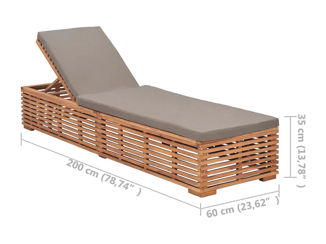Chaise longue avec coussin gris foncé Bois de teck solide