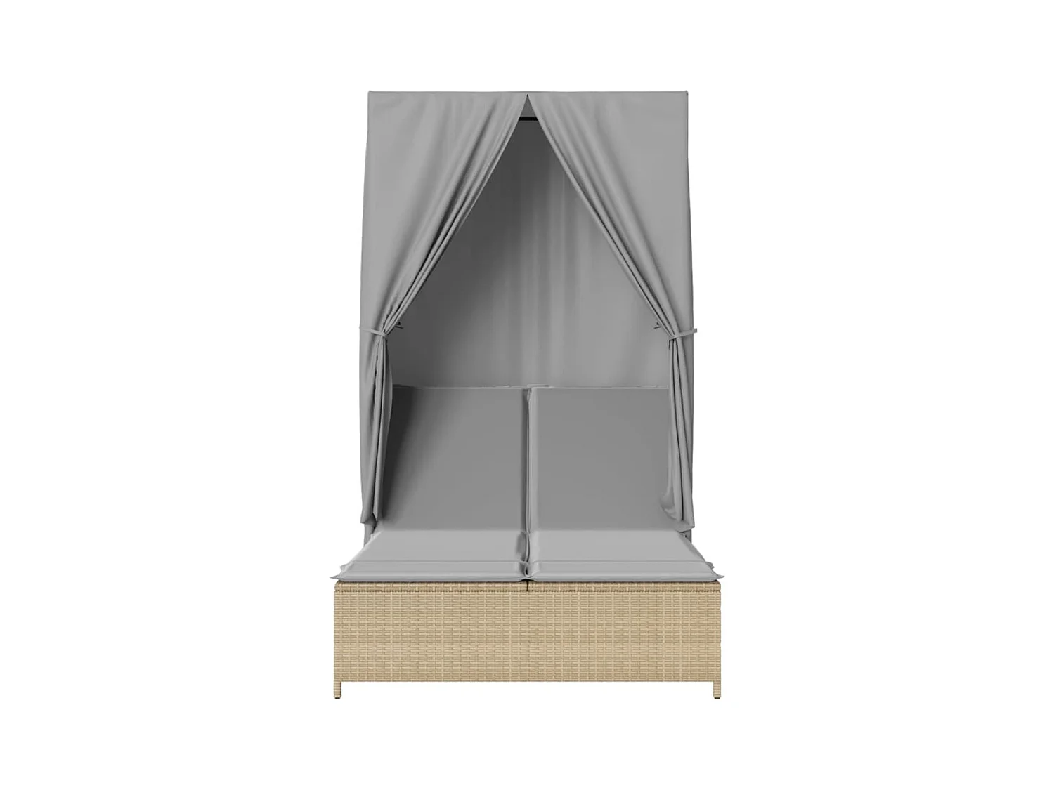 Dubbele chaise longue met dak en beige geweven harsgordijnen