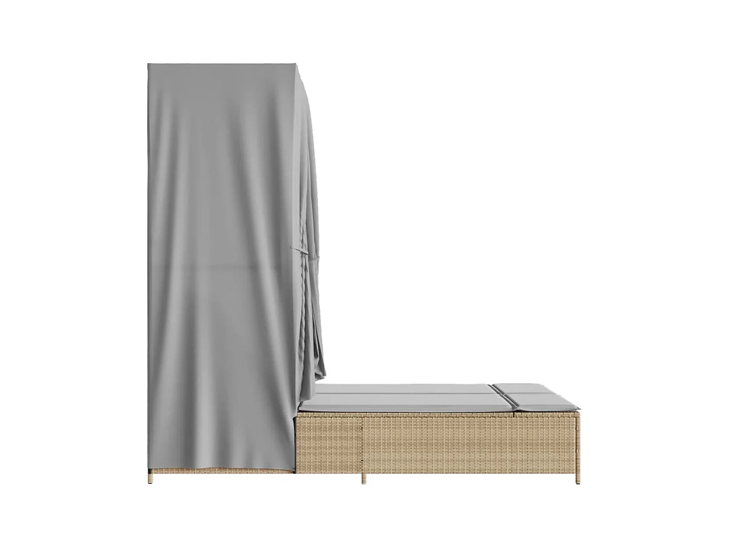 Dubbele chaise longue met dak en beige geweven harsgordijnen