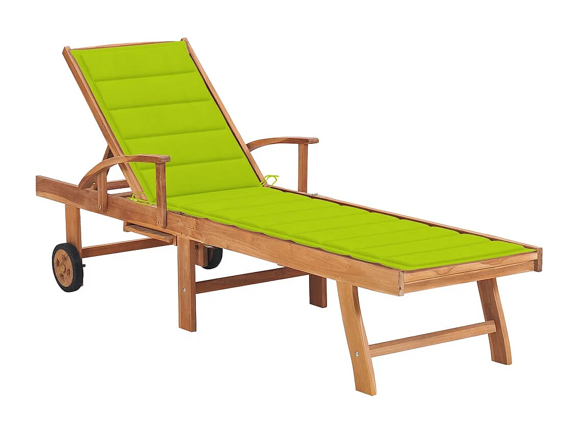 Chaise longue avec coussin vert vif Bois de teck solide