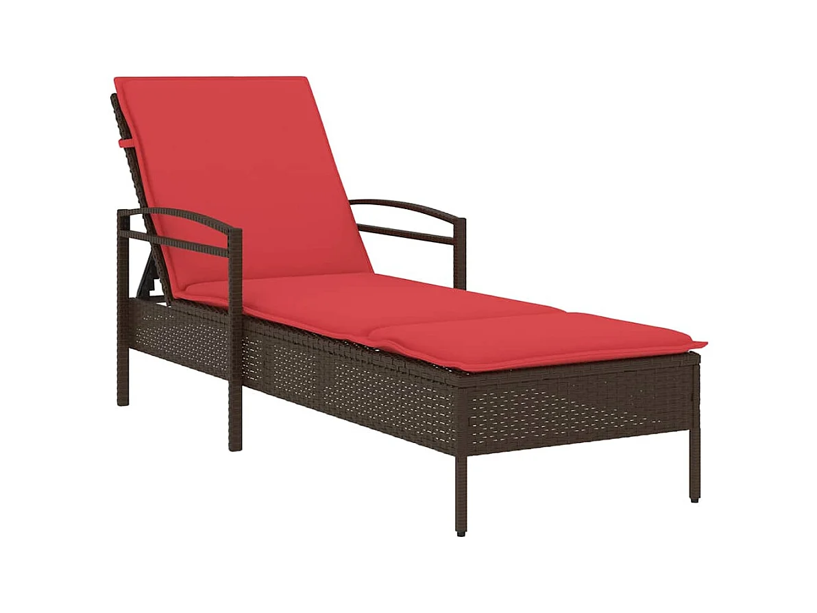 Chaise longue avec coussin marron 63x200x81 cm en poly rotin