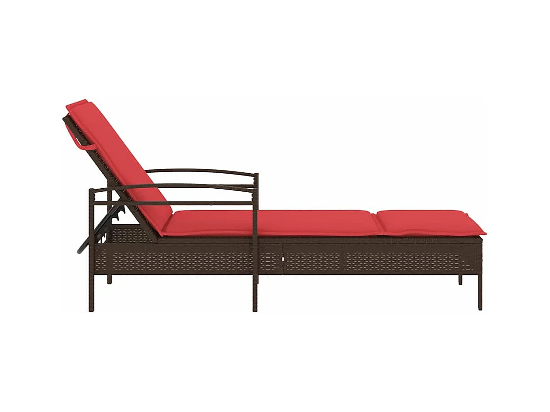 Chaise longue avec coussin marron 63x200x81 cm en poly rotin