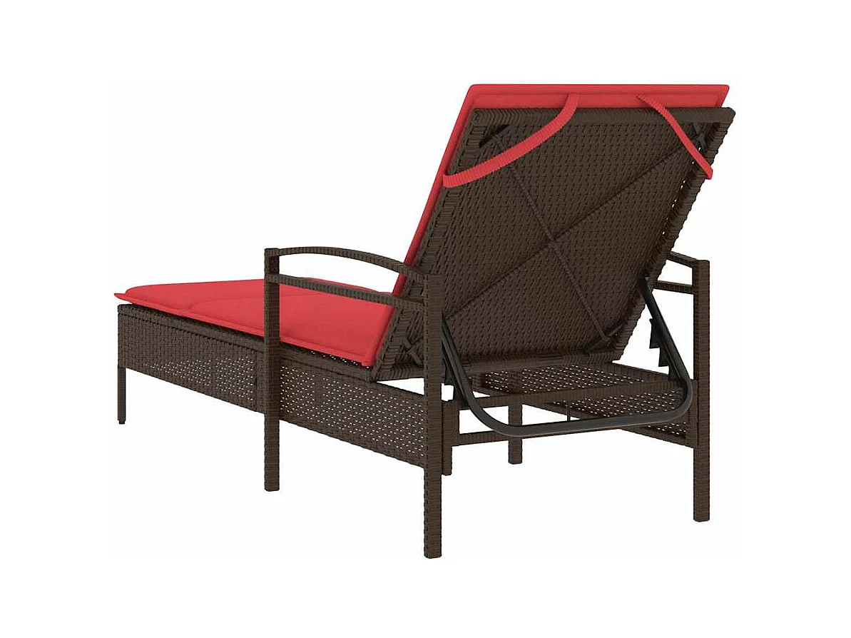 Chaise longue avec coussin marron 63x200x81 cm en poly rotin