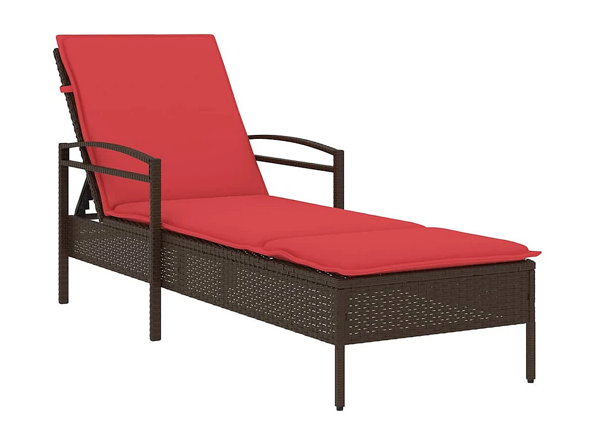 Chaise longue avec coussin marron 63x200x81 cm en poly rotin