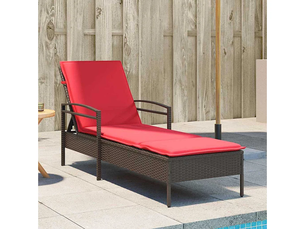 Chaise longue avec coussin marron 63x200x81 cm en poly rotin