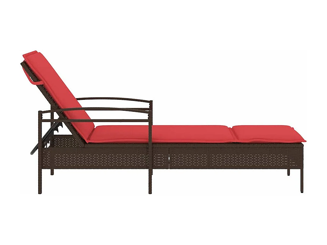 Chaise longue avec coussin marron 63x200x81 cm en poly rotin