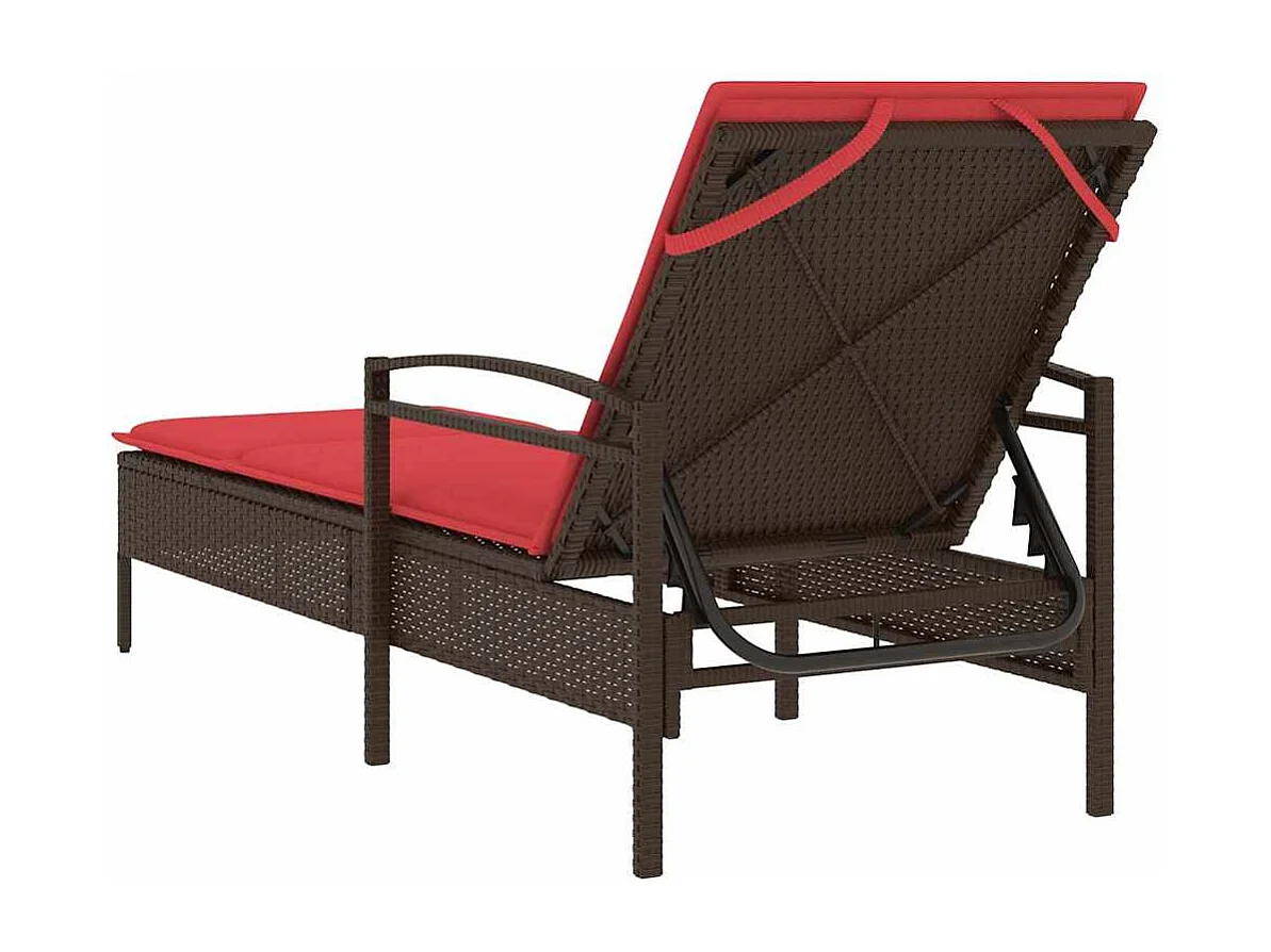 Chaise longue avec coussin marron 63x200x81 cm en poly rotin