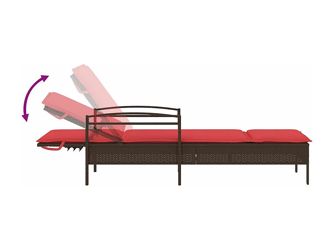 Chaise longue avec coussin marron 63x200x81 cm en poly rotin