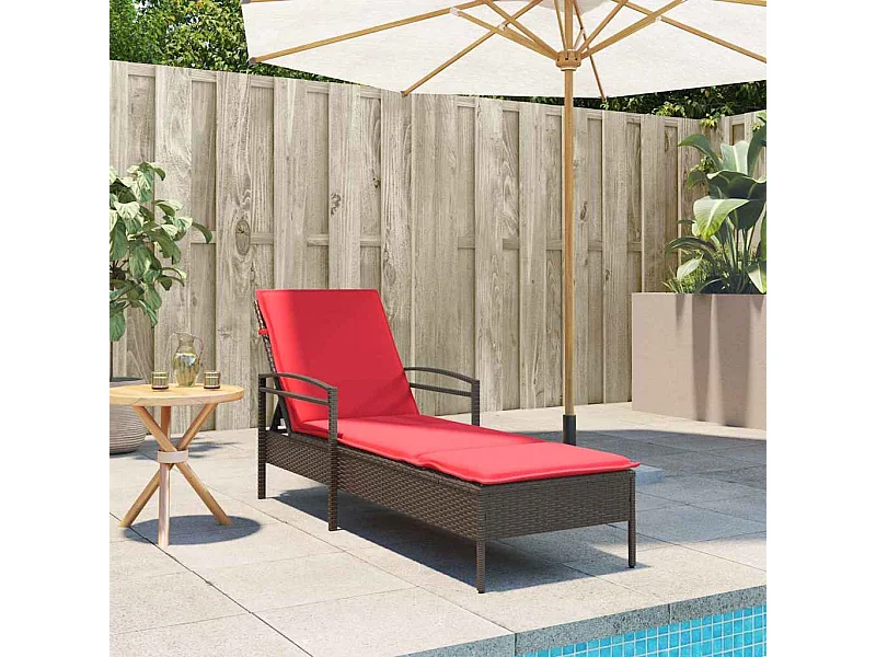 Chaise longue con cuscino marrone 63x200x81 cm in polyrattan