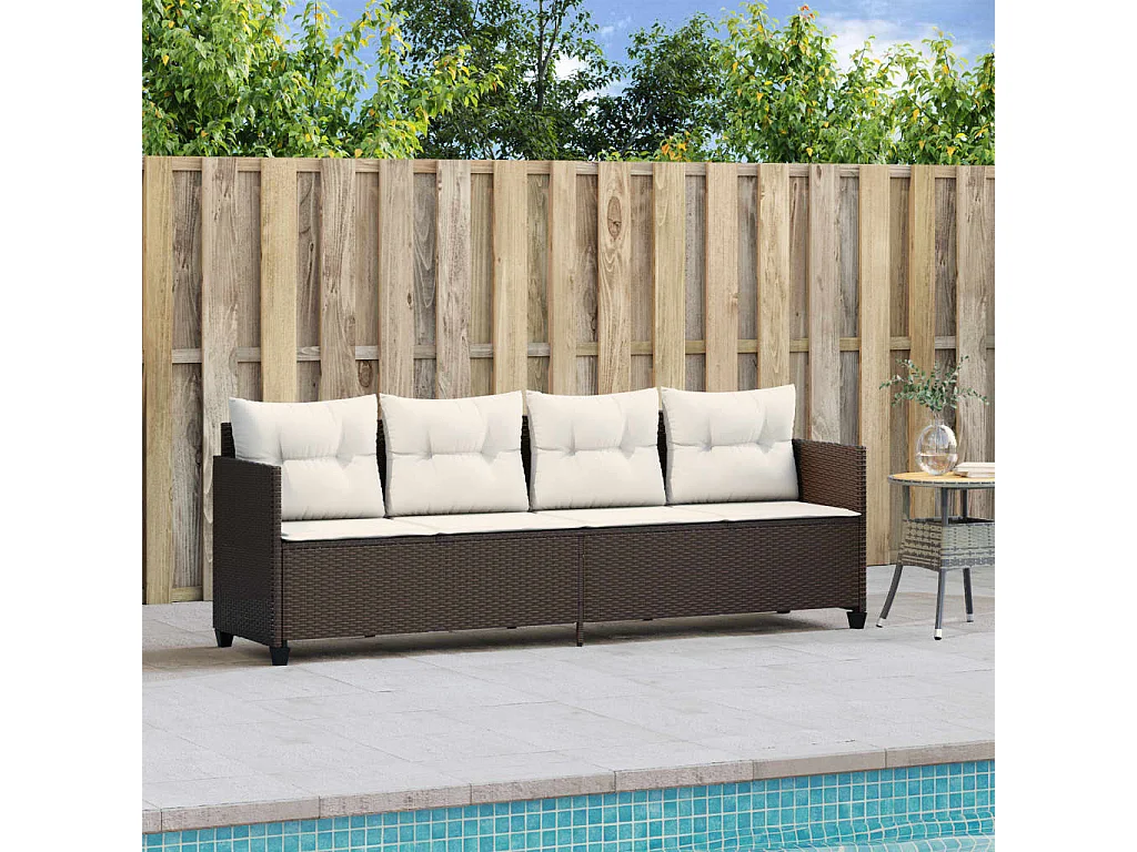 Chaise longue con cuscini in vimini di resina marrone