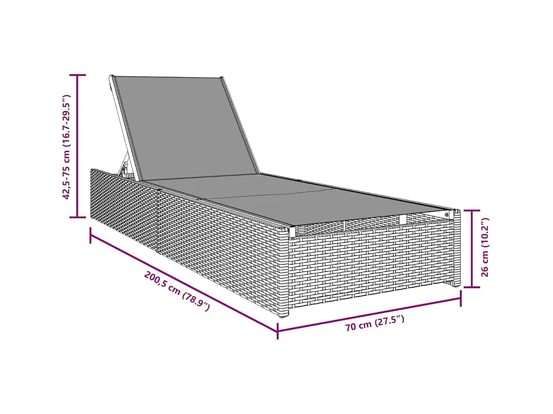 Sdraio beige 60 x 200 x 27 cm in polyrattan.